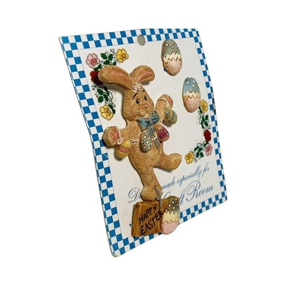 VTG Easter Bunny Brooch And Earrings set 3.5" Hand Painted Easter Egg Whimsical - Picture 6 of 16